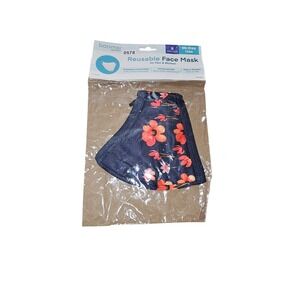 Boomer Naturals Reusable Face Mask Small Navy Blue Orange Floral 3-Ply #578
